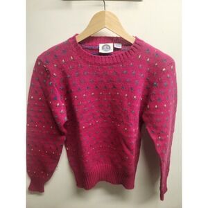Eagle's Eye Vintage Shetland Wool Sweater‎ Pink Crew Neck Colorful Knit 36